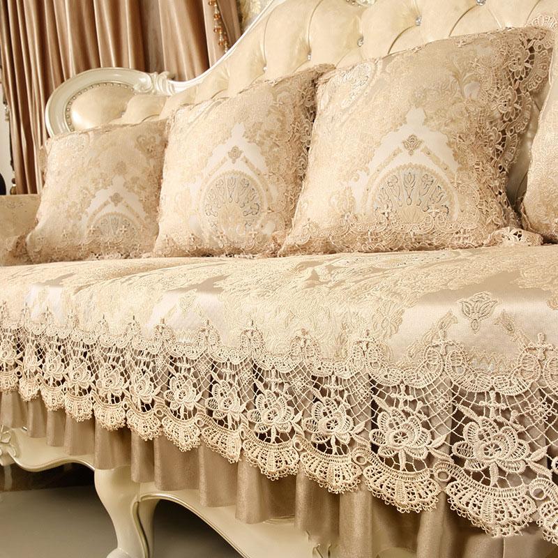 

Europe Lace Sofa Cover 1 2 3 Seater Luxury Furniture Slipcover Recliner Leather Couch Towel Armchair Cover Non-slip Living Room Cushion cover50x50cm