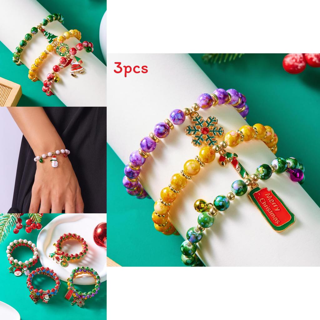 Seasonal Beaded Bracelets Set With Christmas Elements For Women Holiday Wear