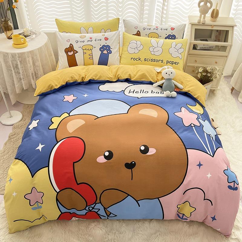 

Cute animal Printed Bedding Set with pillowcases, Cartoon Bear, dog, cat, giraffe, rabbit, elephant Duvet Cover Twin Size Sets 90x200m