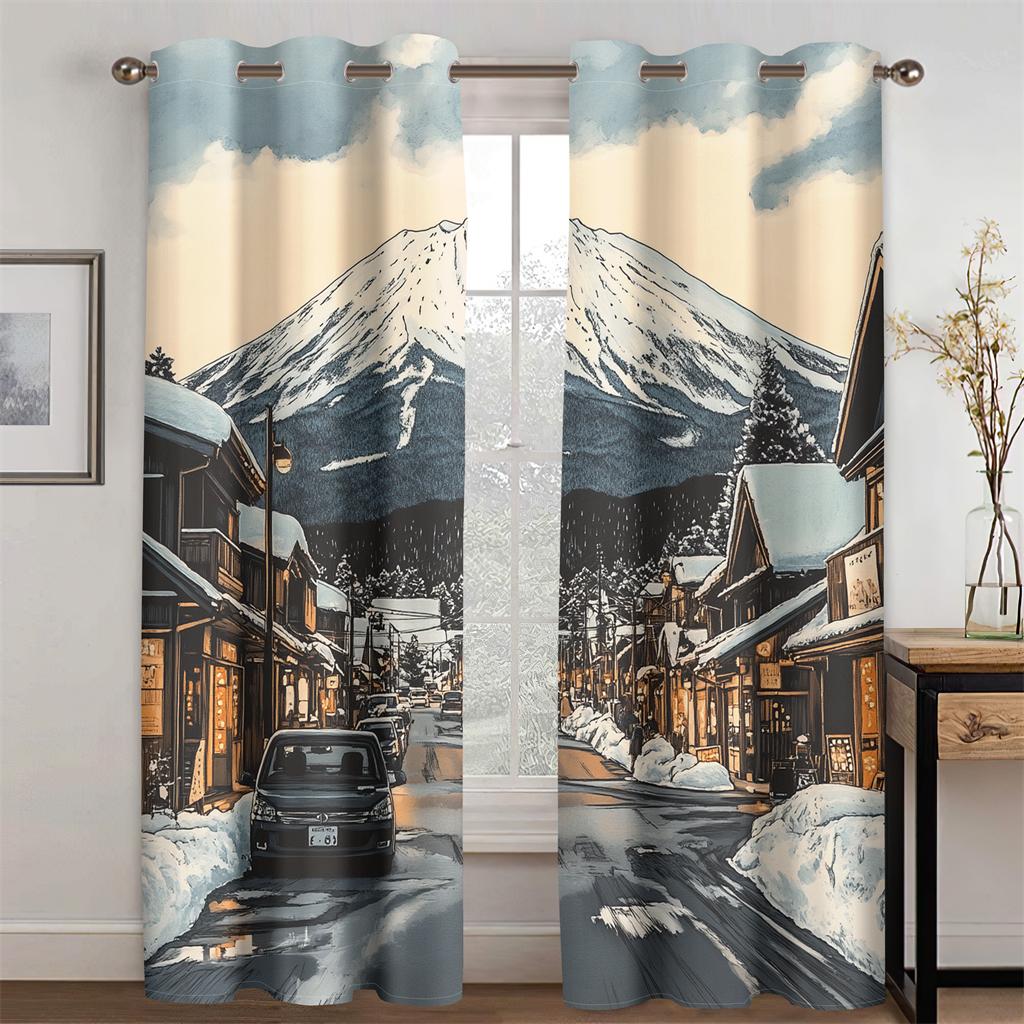 3D Glittering Fuji Mountain Curtains Romantic Joy Fit Bedroom Living Room Kitchen Decor New Arrivals Limited Time Offer 2 pcs