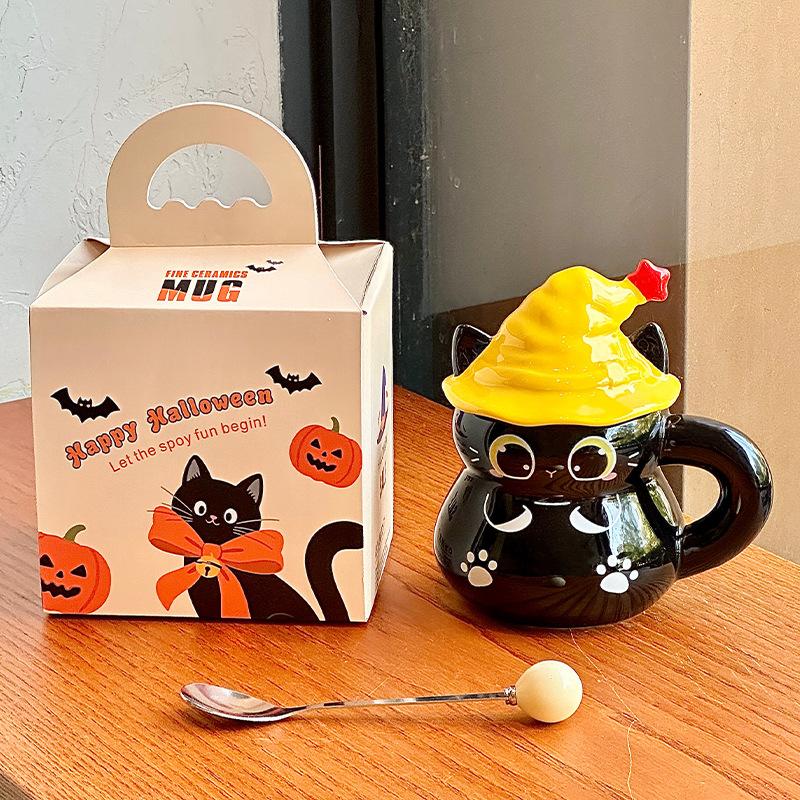 Magic hat cat ceramic mug with lid, high-value couple water cup, practical birthday gift for girl girlfriends
