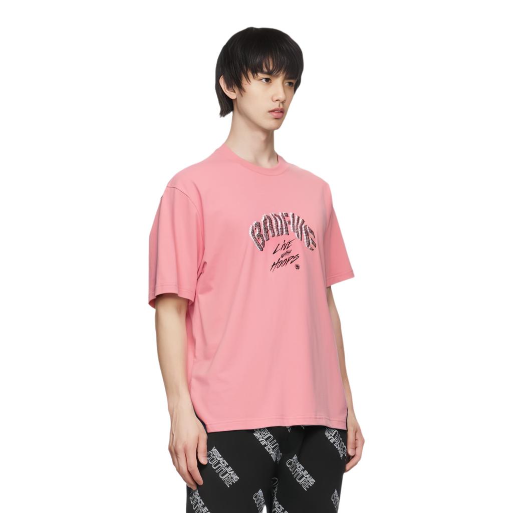 Li-Ning Badfive Letter Print Crew Neck T-Shirt Men Tops Apricot Pink AHSU427-6