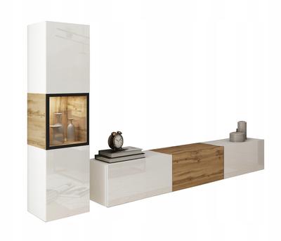 Modern Wall Unit, 180 Cm TV Set with a Display Cabinet, Living Room Furniture with LED