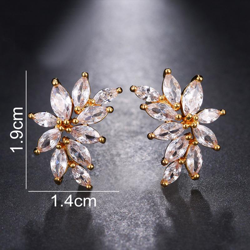 Elegant Copper Zircon Leaf Earrings - Luxury Evening Dress & Bridal Accessories
