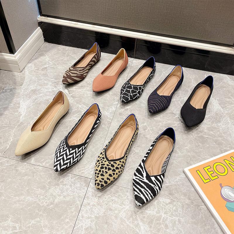 Single shoes women's knitted woven shoes flying knitting casual shallow mouth super soft egg roll shoes