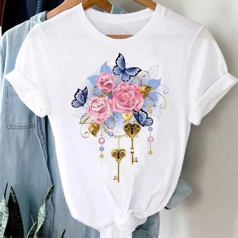 Summer Burst Cute Cartoon Butterfly Trend Letter Print Top T-shirt Woman Tops  Oversized T Shirt  Aesthetic Clothes