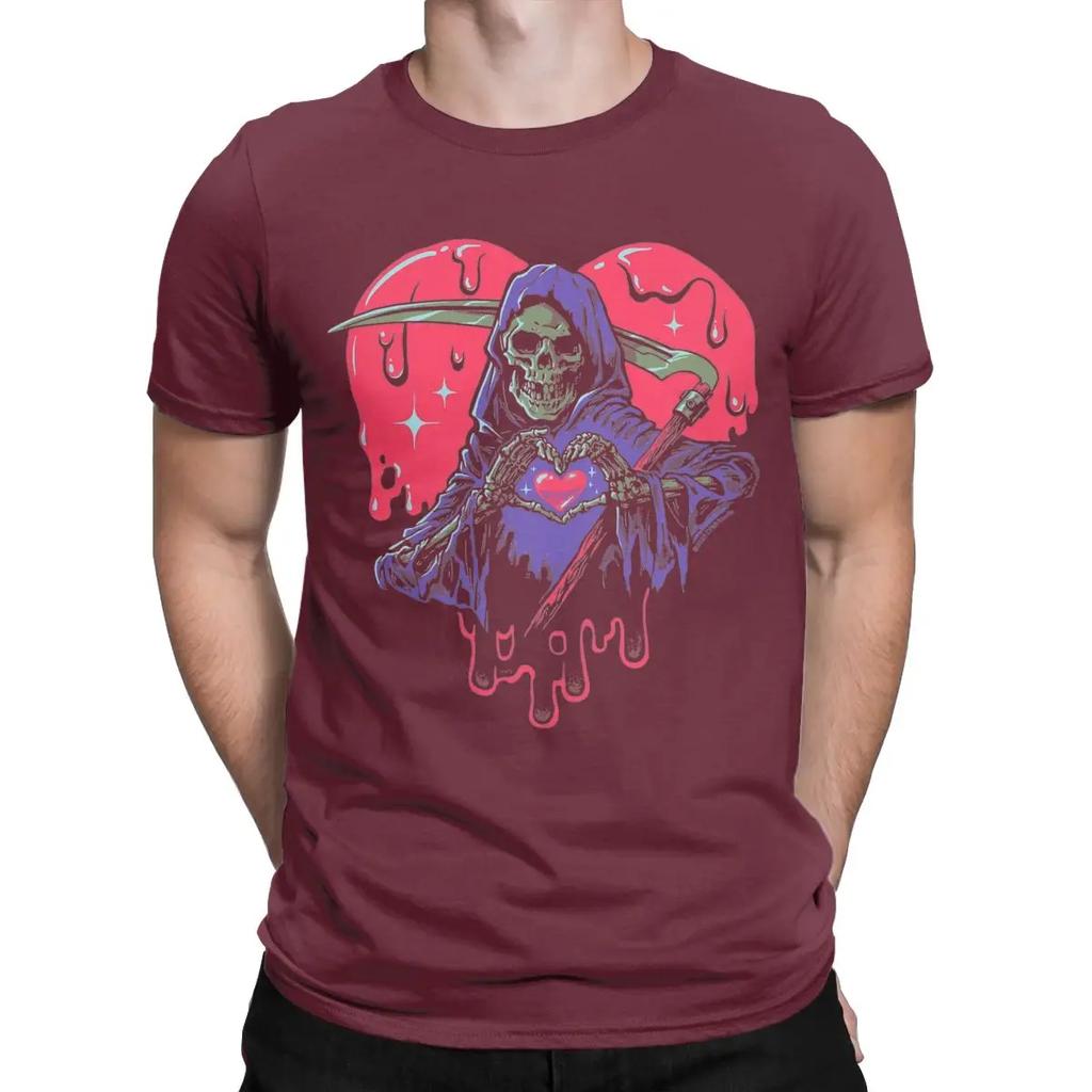 Men's Heart Hands Halloween Skull Grim Reaper T Shirts Cotton Clothes Hipster Short Sleeve O Neck Tee Shirt 4XL   T-Shirts