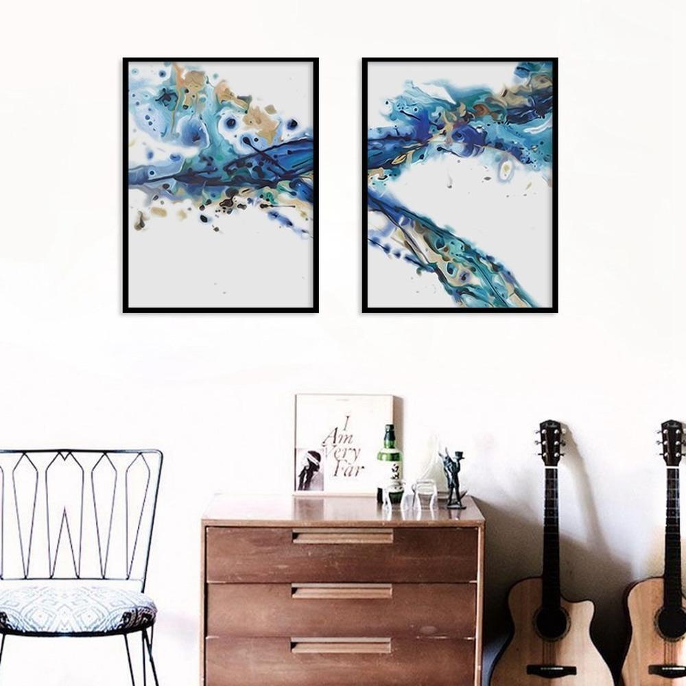 Obrazy pro interiér Modré zlato Abstraktní nástěnné umění Obraz na plátně Luxusní pro domácí dekorace Tisky do obývacího pokoje Bez rámu