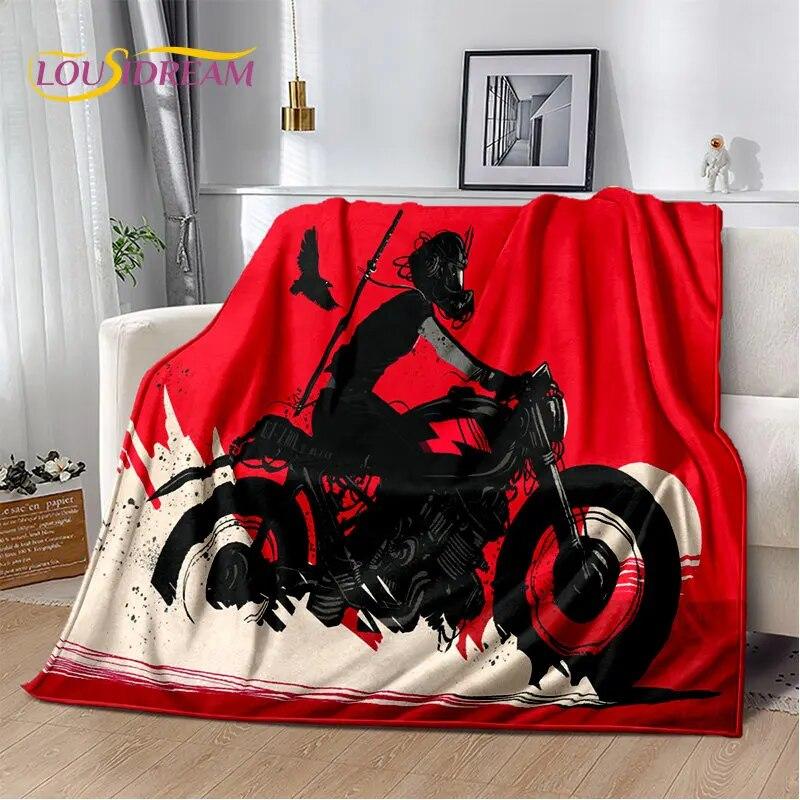 Pătură de pluș moale cu craniu de motocicletă retro, vintage, pătură de flanel, pătură pentru sufragerie, dormitor, pat, canapea, husă de picnic