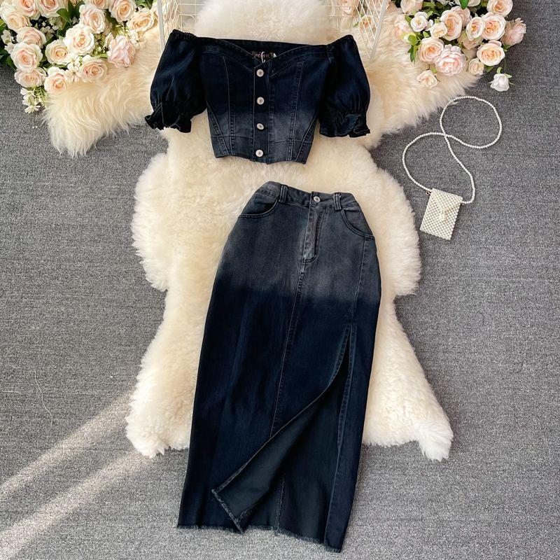 

Юбка миди, длинная, с разрезом, А-силуэта, облегающая, джинсовая Black Gray XL