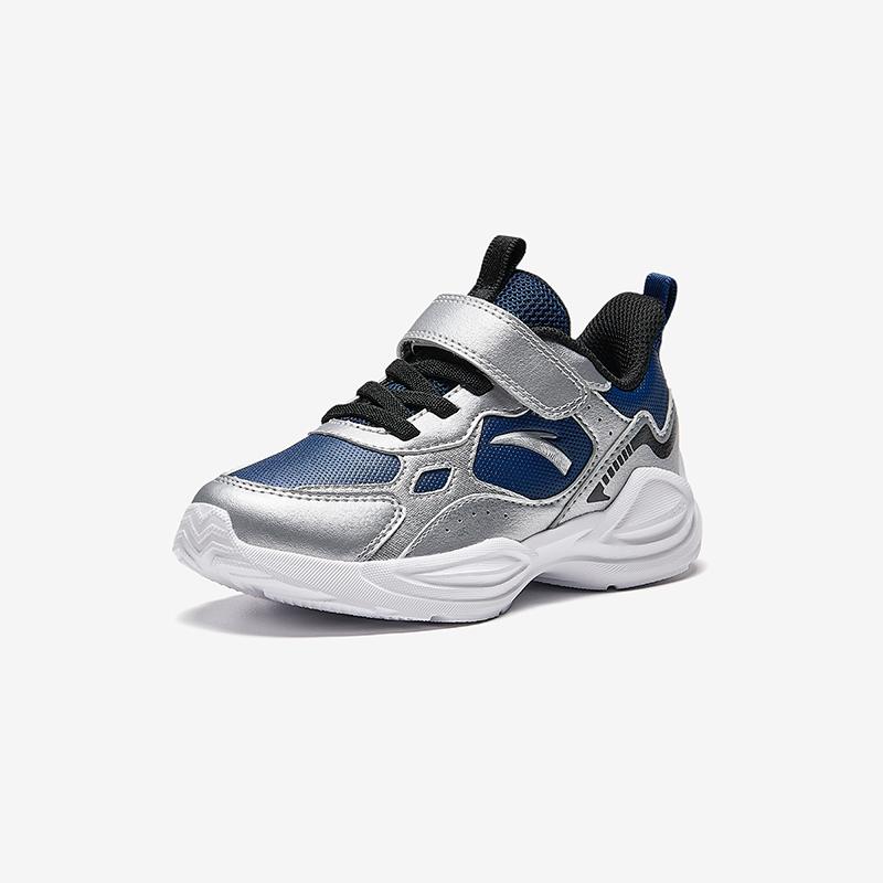 Anta Kids Synthetic Leather Fashion Versatile Lightweight Shock Absorbing Low Top Running Shoes Kids sneaker Blue Silver A12449977N-1