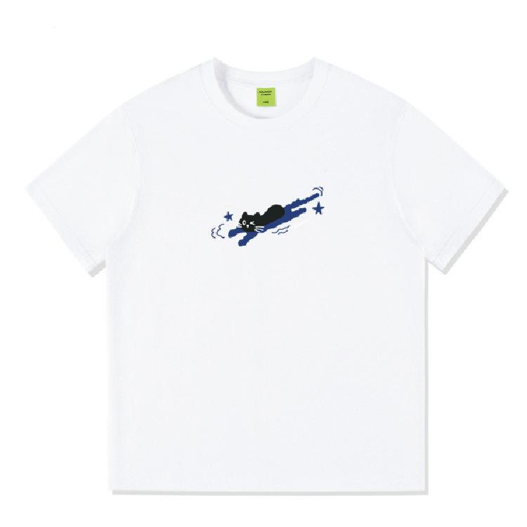 Pure Cotton Summer American Retro Front Shoulder Short-sleeved T-shirt Women's New Design Sense Niche Cartoon Half-sleeved T-shirt