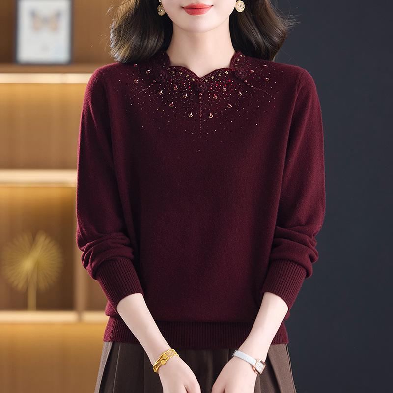 Year of the Rat Women's Thick Cashmere Sweater - Half-High Collar, Chinese Style, Plus Size, Red Winter Base Layer.