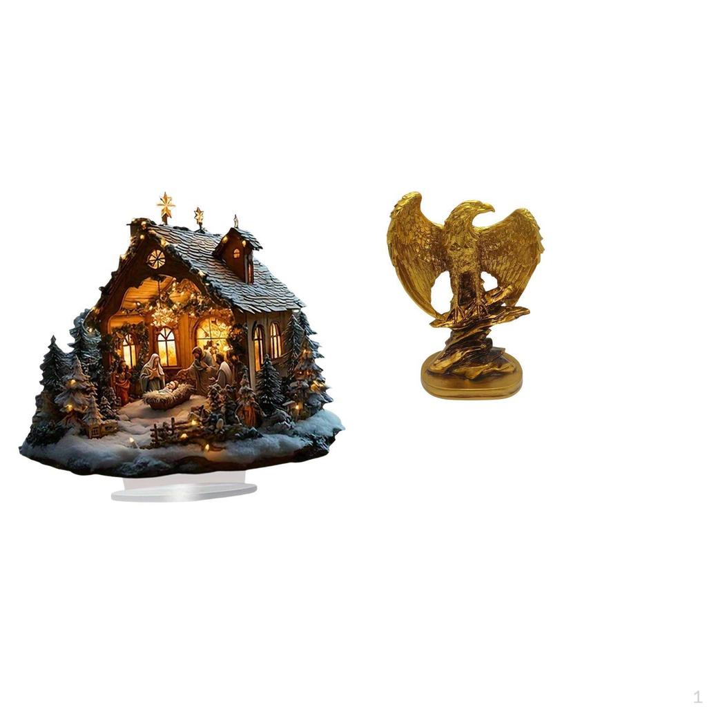 Nativity Scene Sculpture Acrylic Standing Ornament Resin Figurine Tabletop Statue Animal Decoration