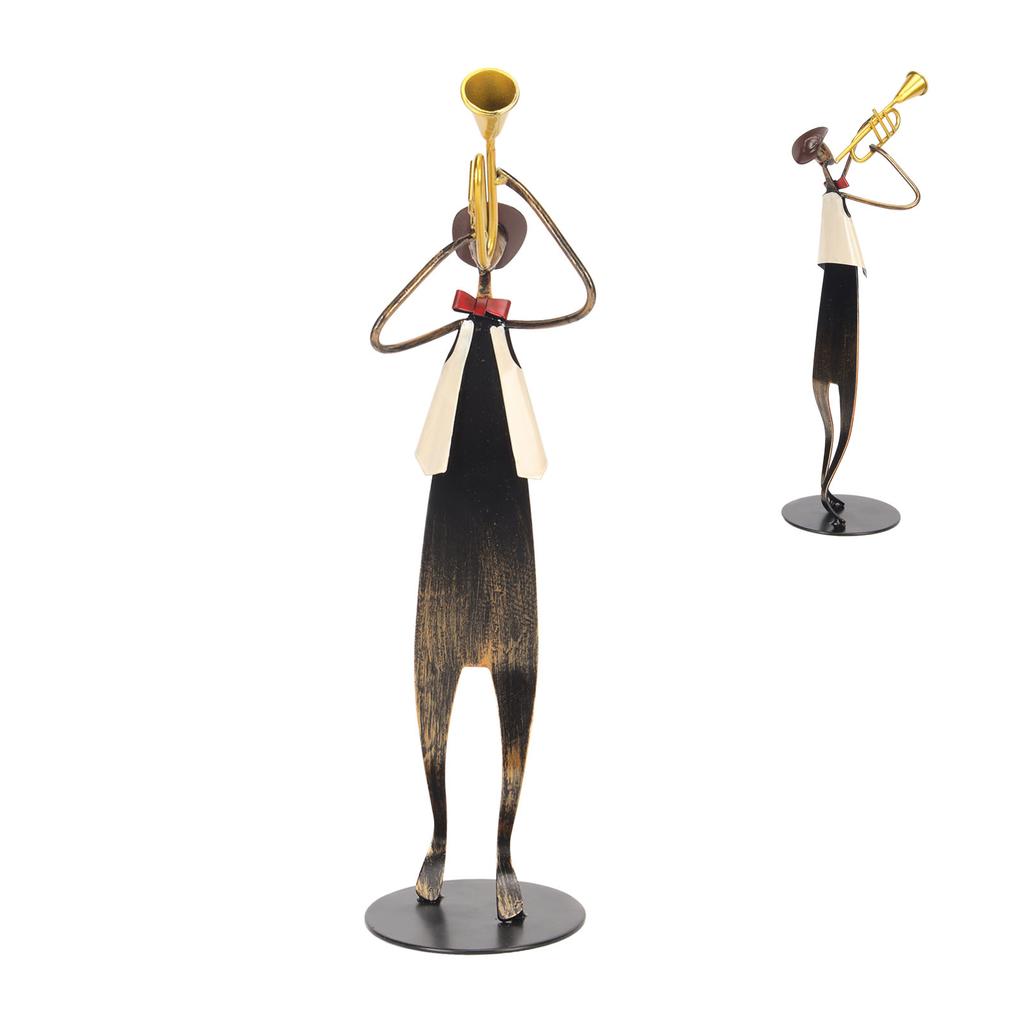 Trumpet Player Figurine Modern Abstract Handcrafted Metal Musician Sculpture for Living Room Tabletop Shelf Desk Office