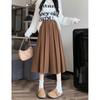 Chic Winter Wool Pleated A-Line Midi Skirt - Plus Size, Age-Reducing, Solid Color