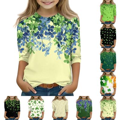 Print Tops For Youth Girls 5-16 Years Round Neck 3/4 Sleeves T-Shirts Trendy Tops Outfit Tees