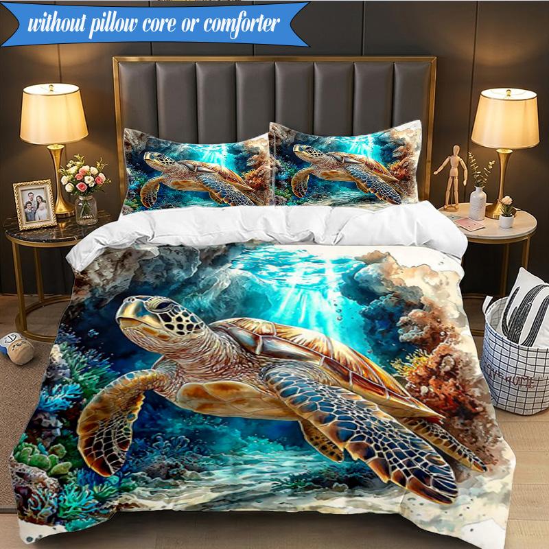 3PCS Ocean Love Turtles Bedding Set,Including 1pc Duvet Cover And 2pcs Pillowcases Perfect for Bedroom, Dormitory, Fan Christmas Gift