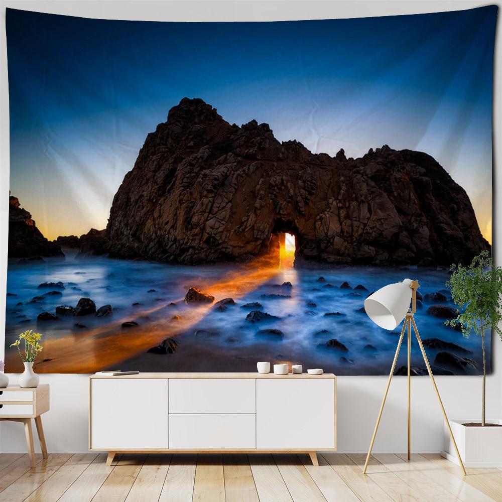 Beach landscape tapestry, coconut tree, sunrise, wall hanging poster, home wall decoration background cloth, living room bedroom