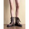 Sheepskin Retro Thick Heel Lace-up Medium Motorcycle Boots Women's Leather High-end Boots Niche Design Thick-soled Martin Boots