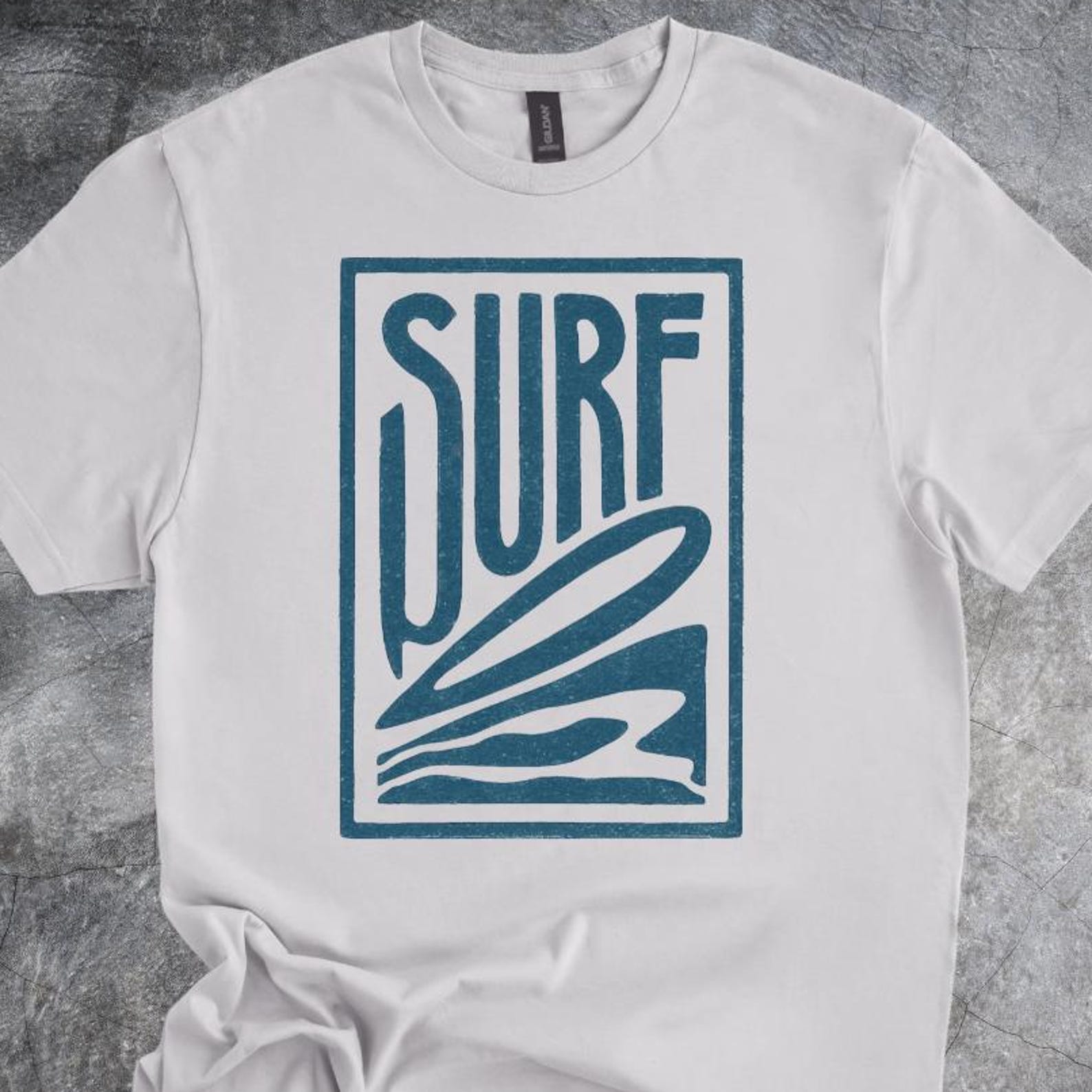 Surf Graphic Shirt Retro Surfboard Waves Art Block Style Ocean Surfwear Tshirt Beach Gray 160