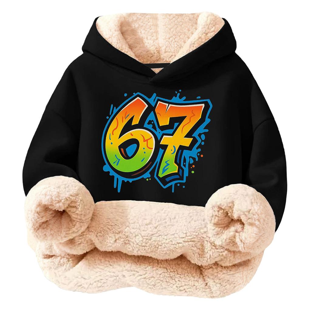 Kinder Modischer Druck Lässiger Fleece Kapuzenpullover Locker geschnitten ohne Taschen