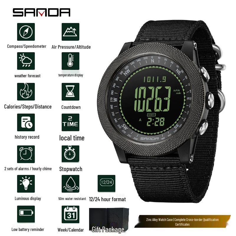 Sanda Multifunctional Sports Watch: Air Pressure, Temperature, Altitude, Weather Forecast, Compass, Pedometer, Luminous Display.