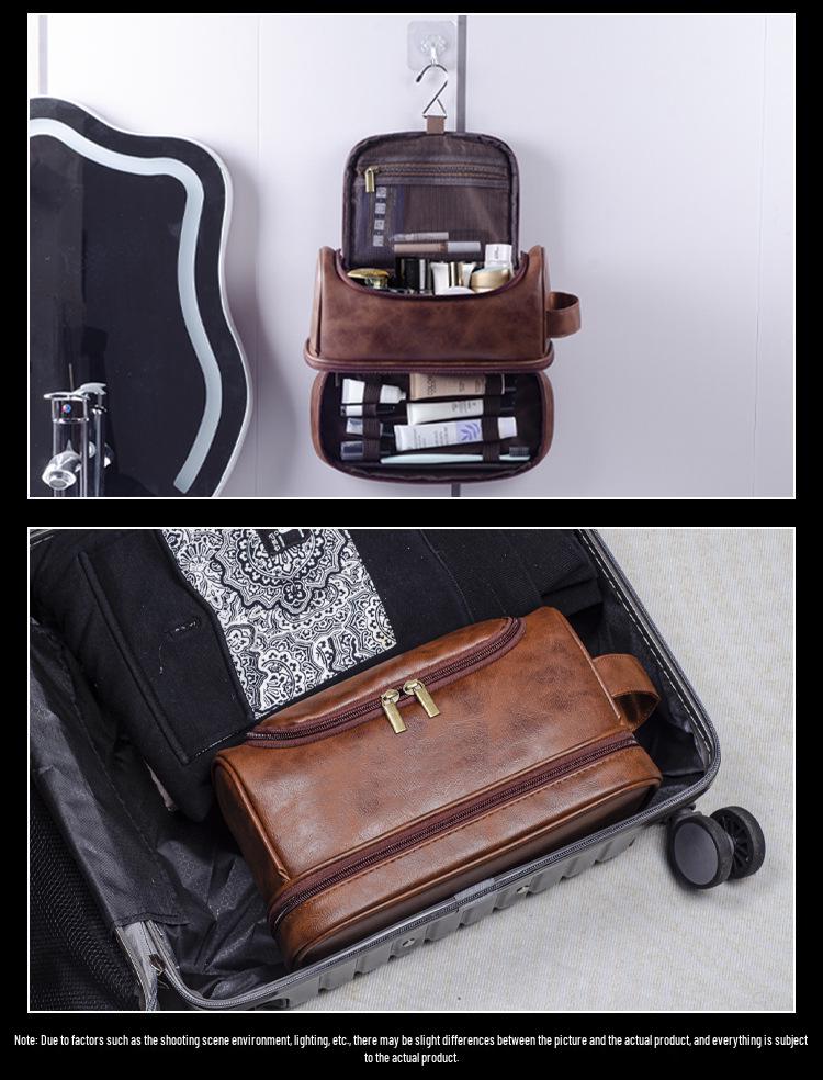 Herren Unisex Minimalistische PU-Leder Wasserdichte Handliche Waschtasche mit Haken