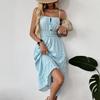 YYFS Women's Fashion Summer Spring Stripe Print Sleeveless Suspenders High Waist Casual Dresses