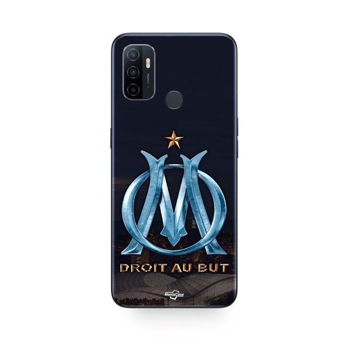 Coque pour Oppo A32 OM logo bleu et dorée stade noir