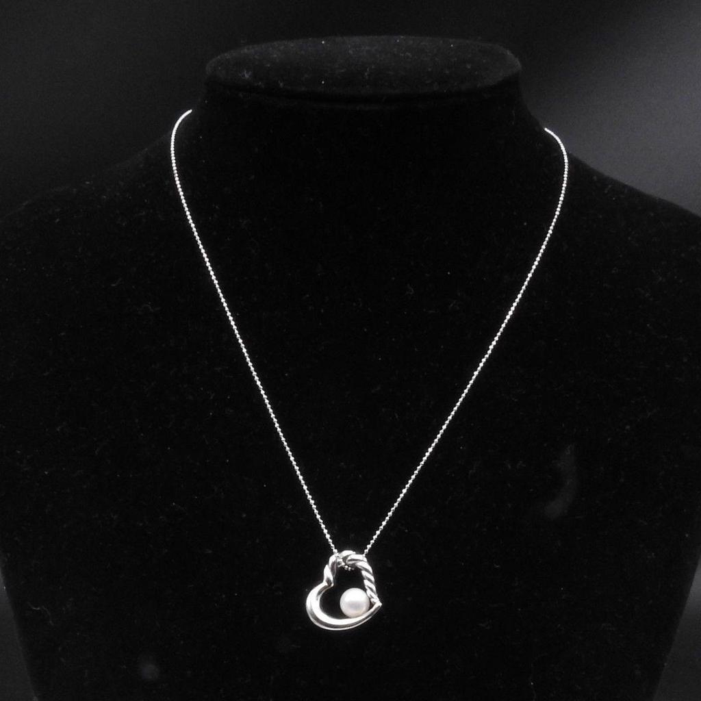 Used Tasaki Tasaki Pearl Akoya Pearl 6.5mm SV Open Heart Single Pearl Pendant Necklace SV925
