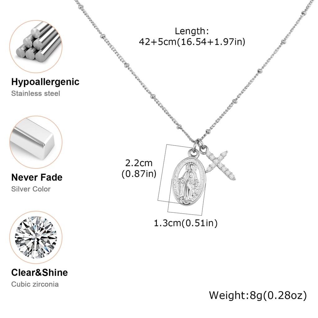 Xiaomi Vnox Stainless Steel Virgin Mary with Copper Zirconia Cross Pendant Necklaecs,  Women's Necklace Religious Amulet Gifts