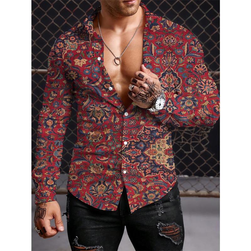 Long Sleeved Ethnic Style Shirt Men's Autumn Oversized Shirt With Lapel Button Long Sleeved Shirt Men's Outdoor Casual Shirts
