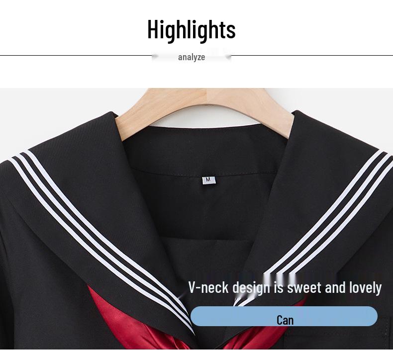 Uniforme JK Trois-Pièces Noir: Costume d'écolière orthodoxe japonais avec jupe courte douce