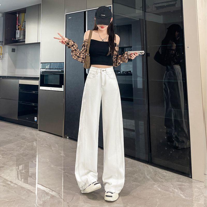 

Джинсы широкие ретро светлого цвета для женской весенней одежды, новые, с высокой посадкой, свободные, облегающие, прямые, брюки-швабры XXL