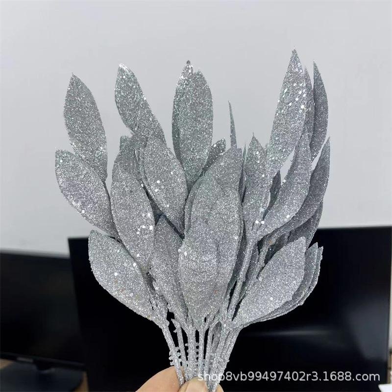 

Рождественские золотые листья, праздничные украшения, имитация цветочных листьев, семейное украшение для дома, реквизит для съемки серебряный