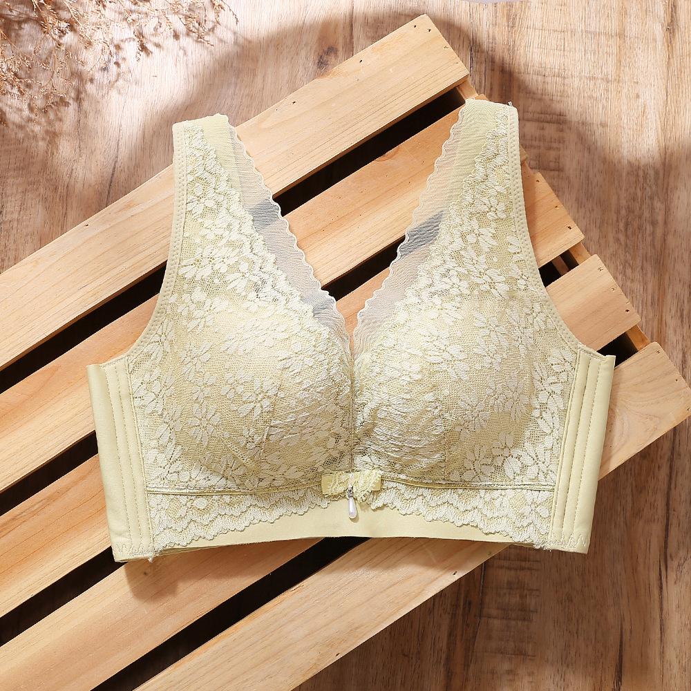 

Small chest bra, adjusted type, gathering comfort vest, closed breasts, upper support, lace without steel ring bra, new product. 40/90AB зелений