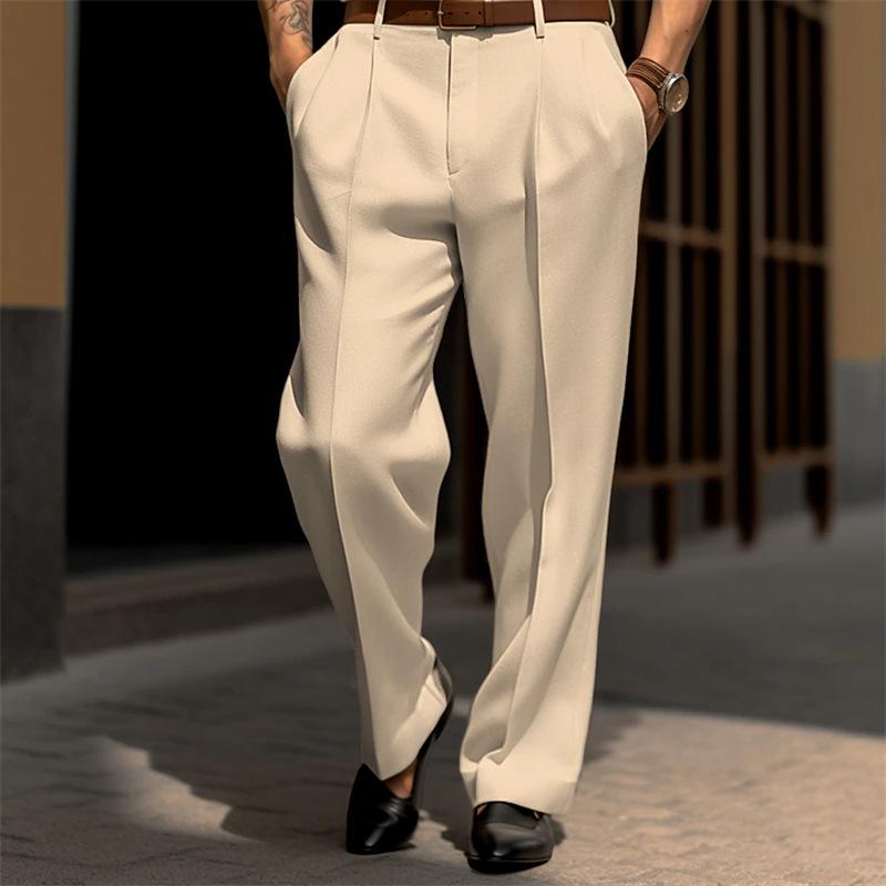 Pantalon de costume formel business confortable pour homme, coupe droite, couleur unie, ample