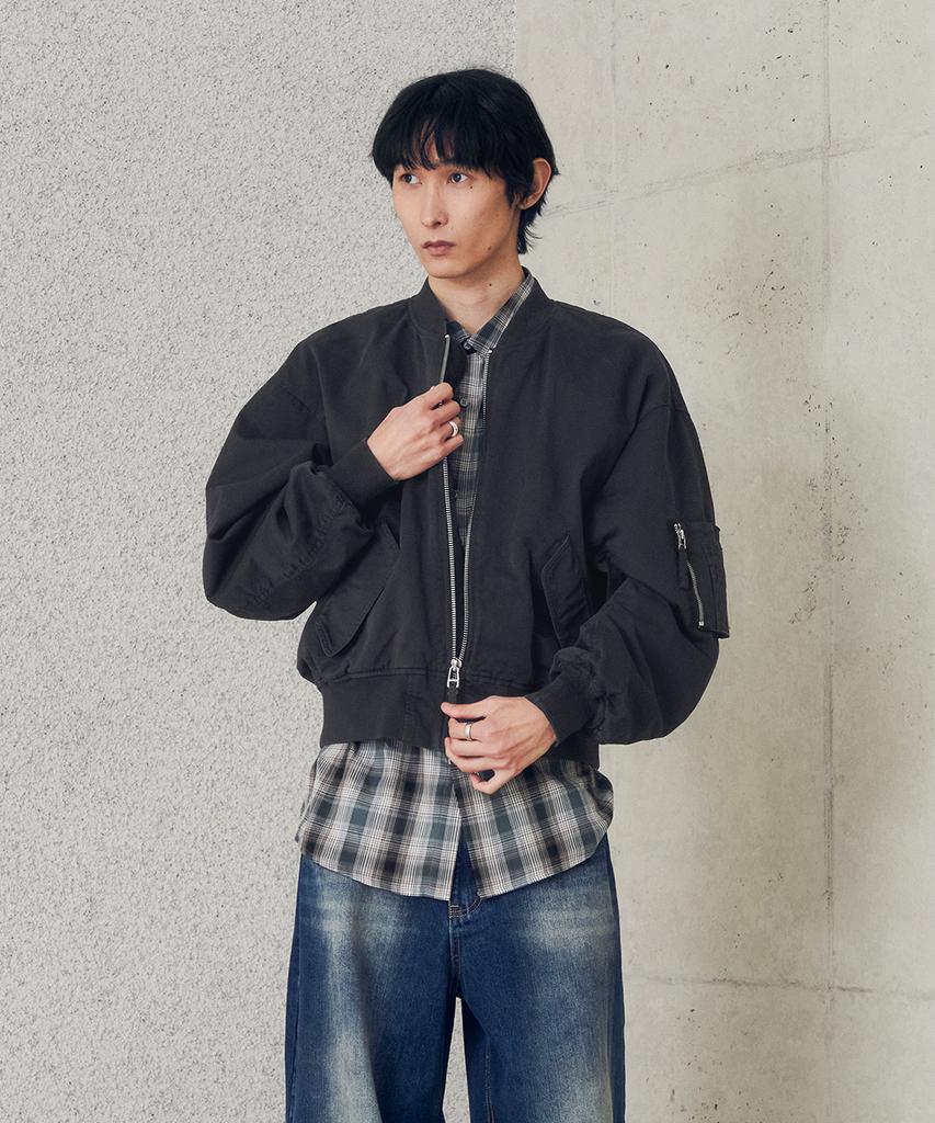 Intempomood Washed Canvas Flight Jacket_Smoke Charcoal