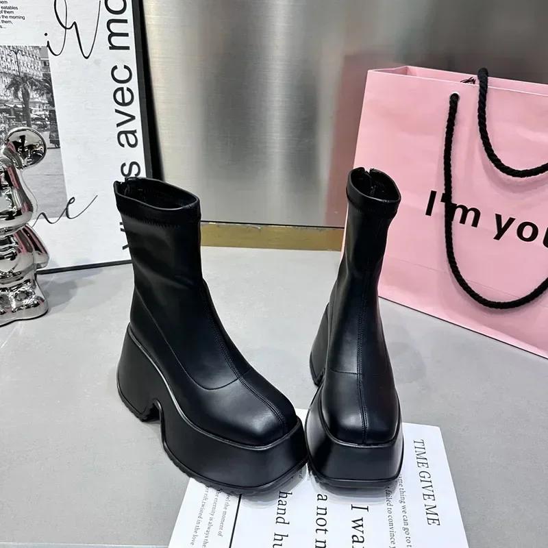 New Women Shoes Fashion Back Zippers High Platform Thick Sole Shoe Ladies Elegant Short Bootties Lady Winter Short Boots