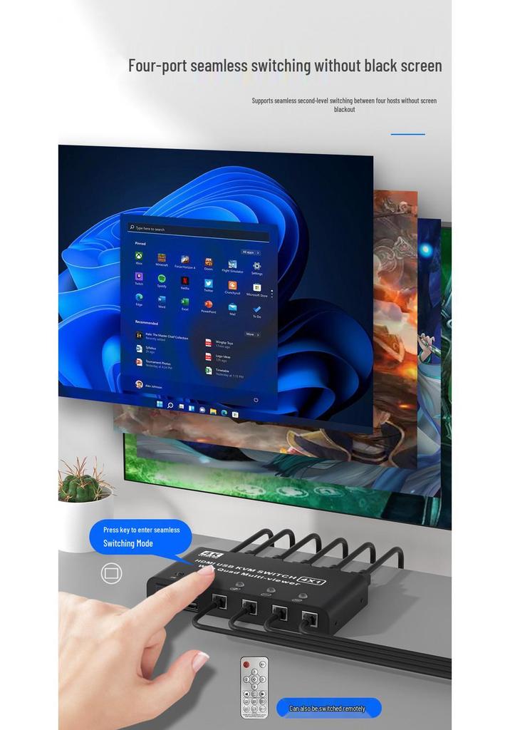 4K HDMI KVM Switch: Seamless 4-in-1 USB Keyboard/Mouse Synchronization