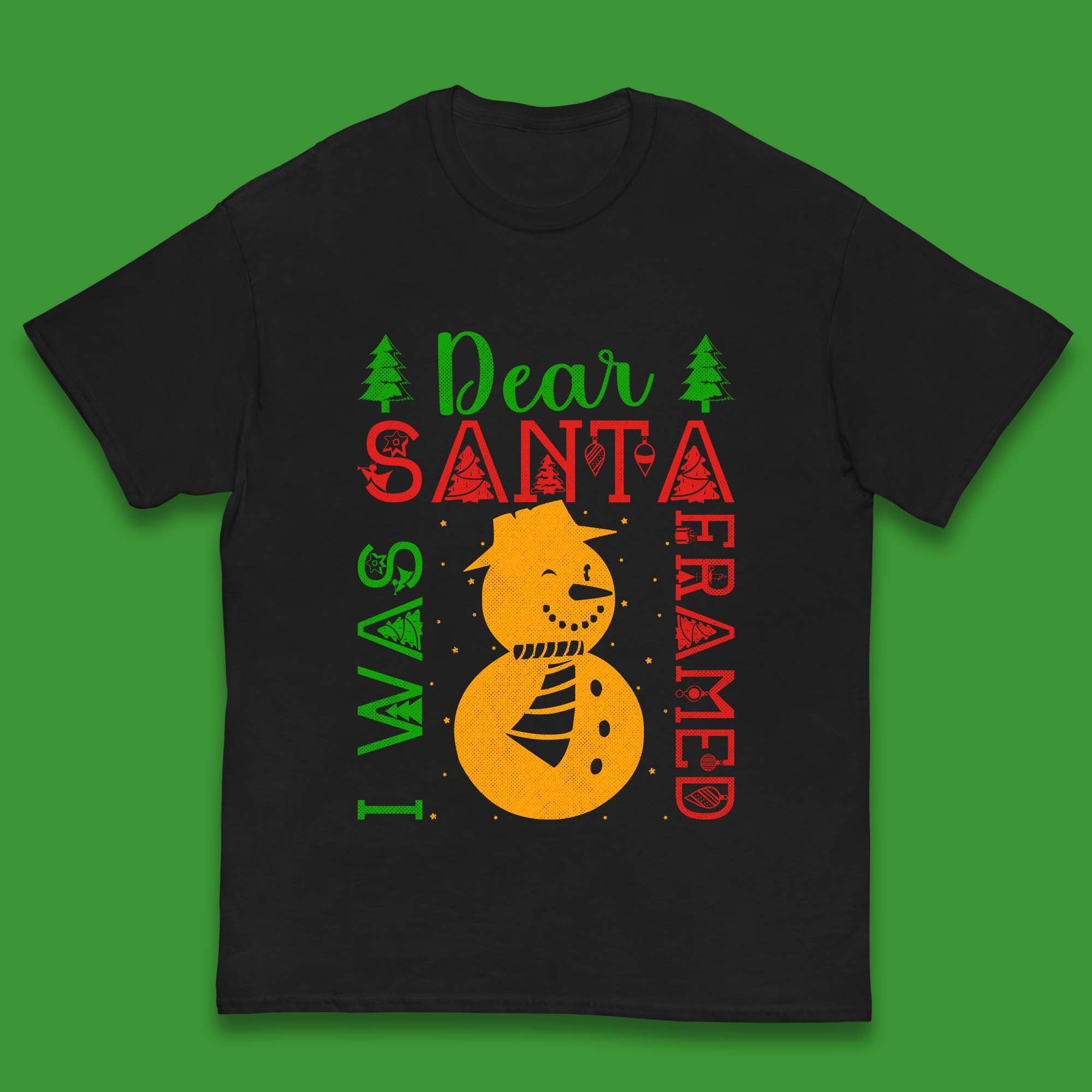 Dear Santa I Was Framed Snowman Christmas Kids T Shirt 140