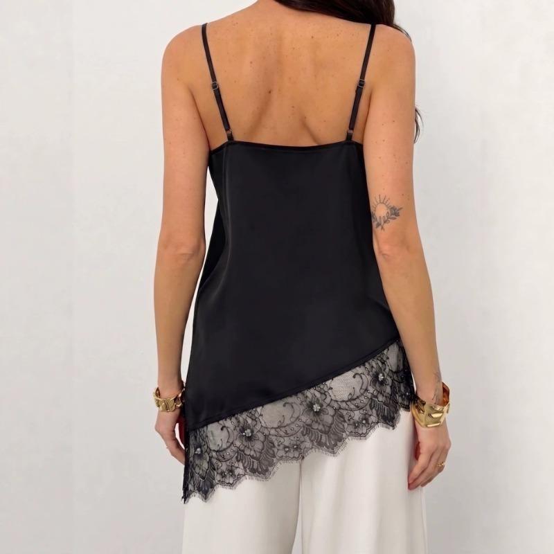 V Neck Irregular Lace Spliced Loose Camisole Tank Top