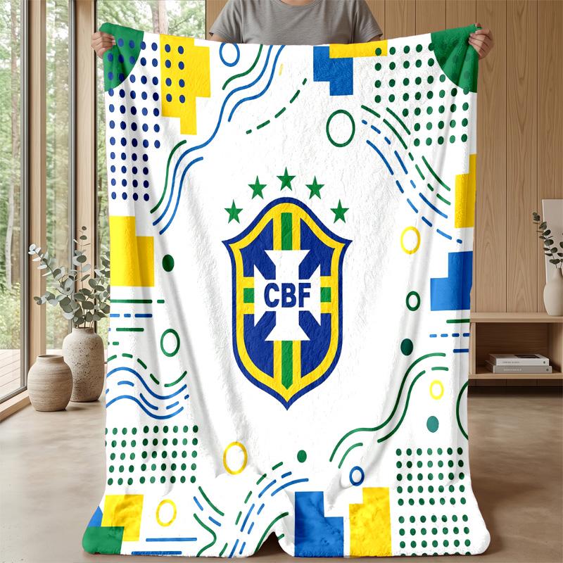 Brasilien Fotboll Tryckt Flanellfilt Hudvänlig Varm Dekorativ Pläd för Inomhus Soffa Säng Daglig Användning