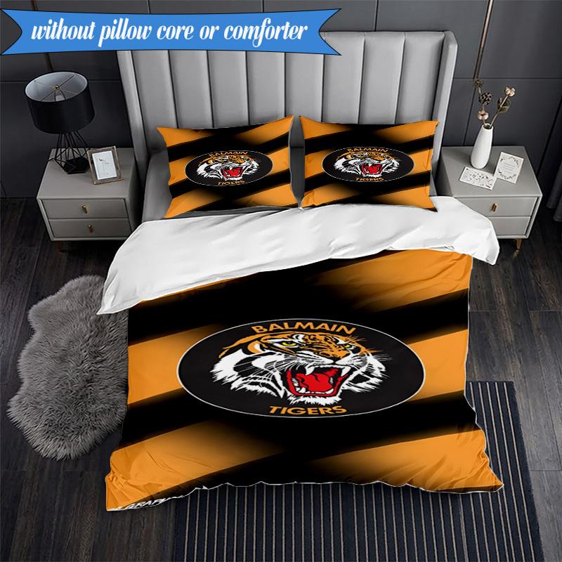 3PCS Wests Tigers Roar Strength And Pride Bedding Set 2D Printing (Includes 1 Duvet Cover + 2 Pillowcases Coreless), Bedroom decor,Fan gift