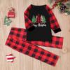 In-Stock Christmas Print Pajamas: Parent-Child Long-Sleeve Top + Plaid Pants Set