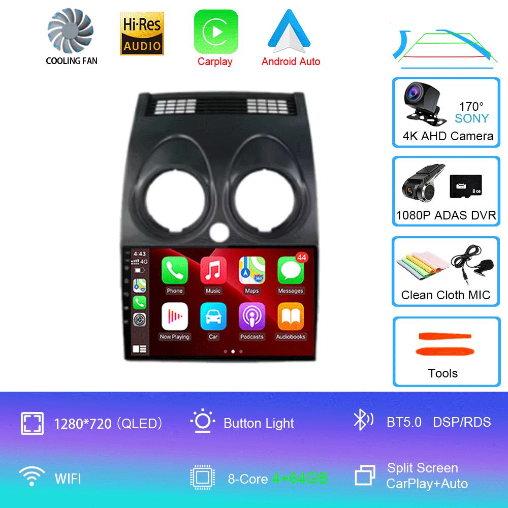 Car Radio For Nissan Qashqai Rogue 2008-2013 Android 14 Multimedia Player GPS Navigation Carplay Android Auto 4G WIFI