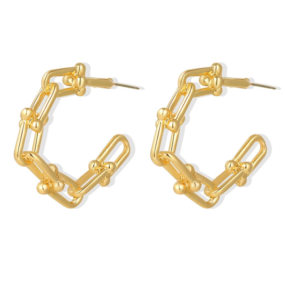 2024 Simple and Creative Retro Exaggerated Hollow Chain C-shaped Earrings Female Personality Geometric Girl Earrings