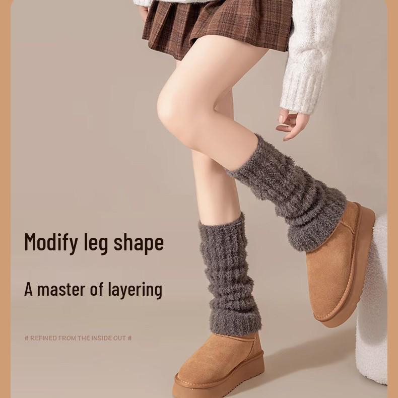 Women's Japanese Style Thick Fox Fur Leg Warmers - Cross-Border, Non-Shedding, Autumn/Winter Long Socks.