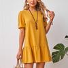 2025 New Women's Dress Solid Color Loose Waist Cotton Linen Crew Neck Dress